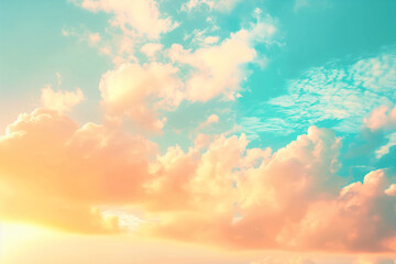 Beautiful sky with sunset, blue and orange sky background. A soft, dreamy sky at dusk, with pastel clouds against the backdrop of a clear evening sky