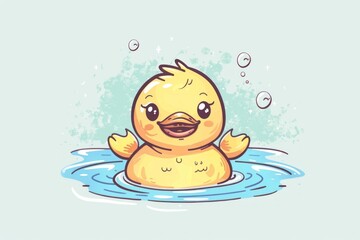 Obraz premium little baby yellow duck in water vector illustration ilustracio