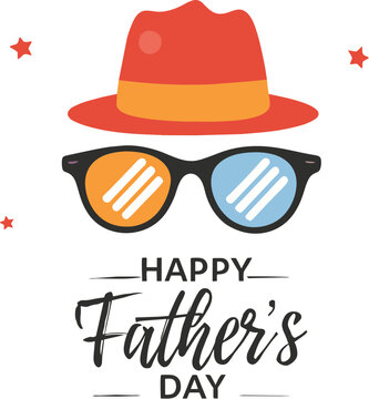 A festive greeting card design featuring a fedora hat and a pair of sunglasses happy father's day