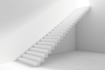 Fototapeta premium Ascend to Success. 3D Render of White Staircase Going Up in an Empty Room. Business Growth, Progress and Achievement Minimal Concept