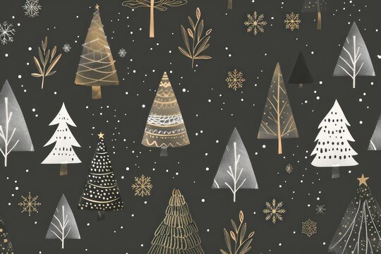 xmas background with christmas trees and snowflakes falling