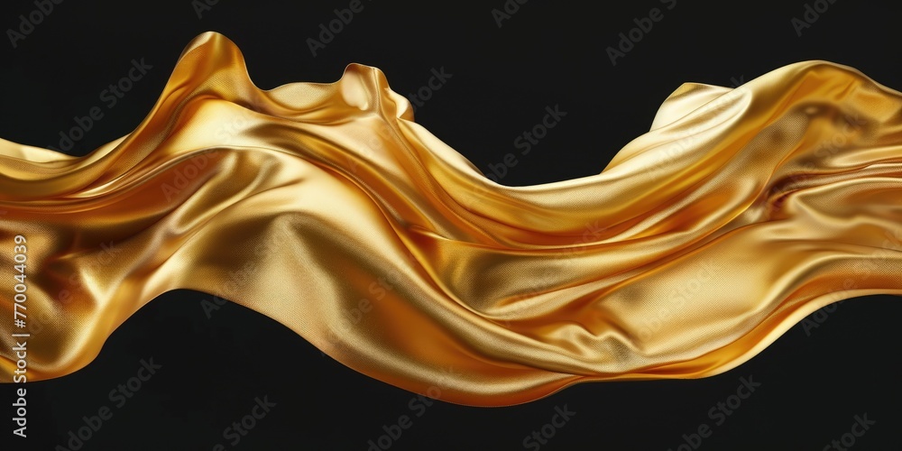 Poster blowing fabric in golden satin with movement and elegant textiles in 3d rendering