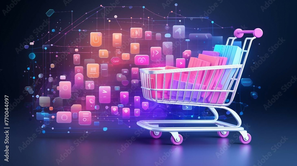Poster e-commerce metrics futuristic background for online retail analytics. dynamic data visualization, ch
