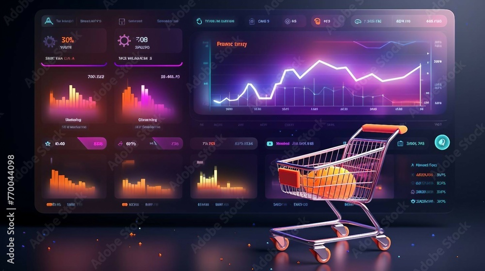 Poster e-commerce metrics futuristic background for online retail analytics. dynamic data visualization, ch