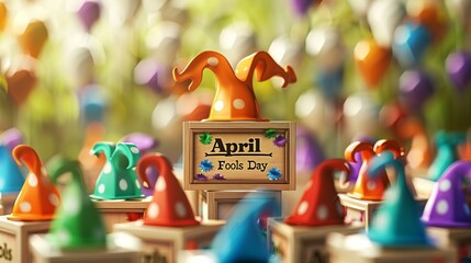 small cut-out wooden blocks, on the April Fools Day sign on it 