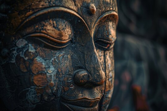 buddha statue has an open face