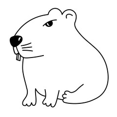 Capybara Cutwater Animal. Vector stock illustration. funny rodent.  cute Capybara. Drawing of an animal in doodle style.  isolated on a white background.