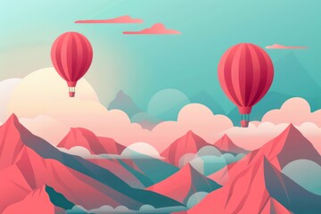 hot air balloons flying over mountains and clouds