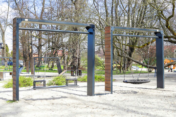 KRAKOW, POLAND - MARCH 19, 2024: A modern, minimalist playground for children.