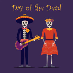 Day Of Dead. Flat Vector Illustration. skull and skeleton