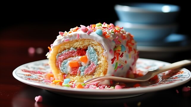 Sweet treat sushi roll cake made of buttercream "rice" filled with sprinkles and fruity pebbles.