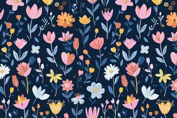 Cute colorful spring flowers pattern