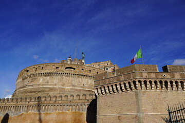 Fototapeta na wymiar View of the Castel San’t Angelo fortress, former mausoleum of Roman Emperor Hadrian, in Rome, Italy