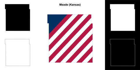 Fototapeta premium Meade county (Kansas) outline map set