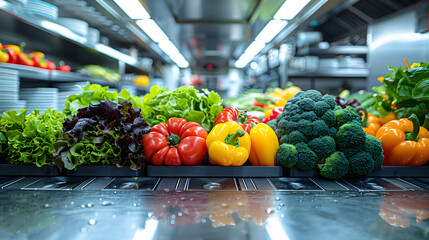 Row of Vegetables on Metal Shelf. Generative AI