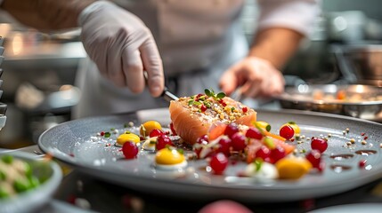 Person Preparing Food on Plate in Kitchen. Generative AI