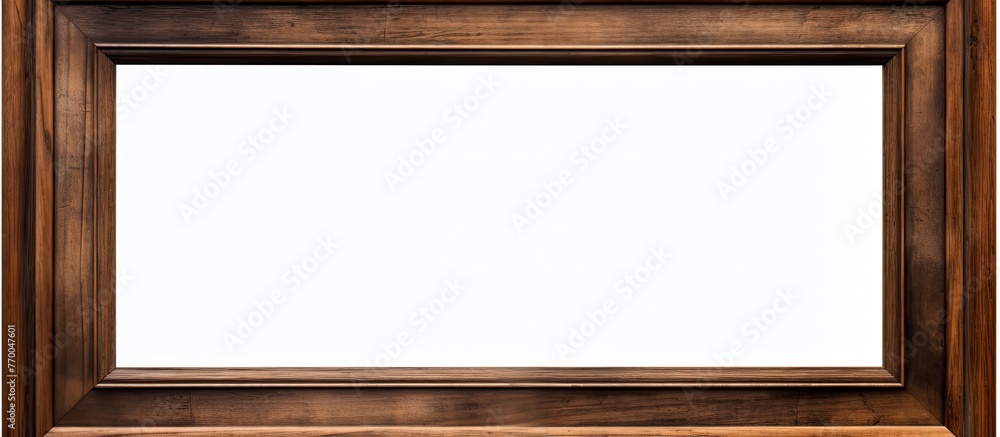 Poster a wooden picture frame with a white background, featuring a rectangular shape and various tints and 