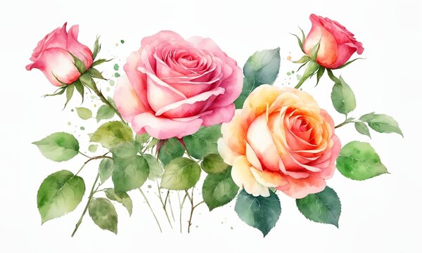 Watercolor bouquet of roses. Hand painted illustration isolated on white background