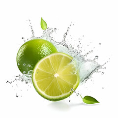 Fresh lime with water splash isolated on white background. Clipping path