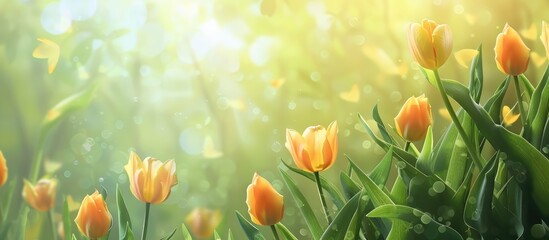 Background with lovely yellow tulips for Spring Easter and a floral background for Summer.