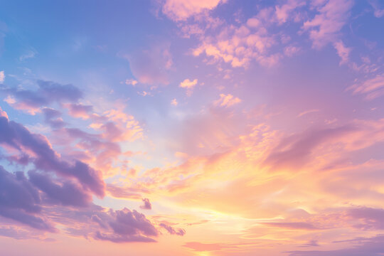 Beautiful sky with a beautiful sunset, a blue and orange sky with soft clouds, a sky background