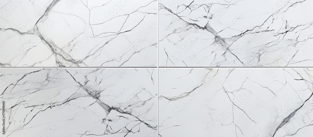 Poster a close up of a white marble tile floor with a pattern resembling a circle, surrounded by twigs and 