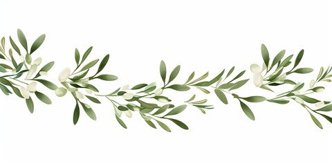 Olive thin barely noticeable flower frame with leaves isolated on white background pattern