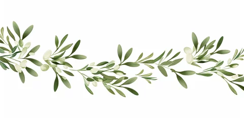 Poster Olive thin barely noticeable flower frame with leaves isolated on white background pattern © GalleryGlider