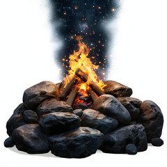 Campfire under the starry sky isolated on white background, space for captions, png
