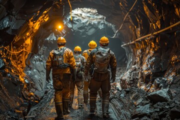 Mine Workers Gathered in a Underground Setting Generative AI - obrazy, fototapety, plakaty