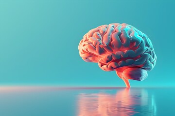 Minimalist Representation of the Human Brain Amidst a Tranquil Blue Backdrop,Symbolizing the Power of Intellect and Cognition - obrazy, fototapety, plakaty