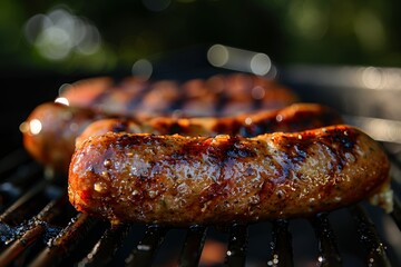 Close-up of Bratwurst Sizzling on a Grill Generative AI