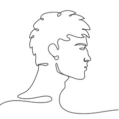 Profile portrait of handsome man, one line drawing. Attractive man drawing in the style of minimalism. Solid line drawn art vector.