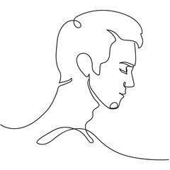 Profile portrait of a man, one line drawing. Attractive man drawing in the style of minimalism. Solid line drawn art vector.