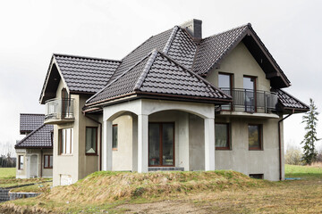 KRAKOW,POLAND - MARCH 25, 2024: Construction site of a detached house in Krakow, Poland.