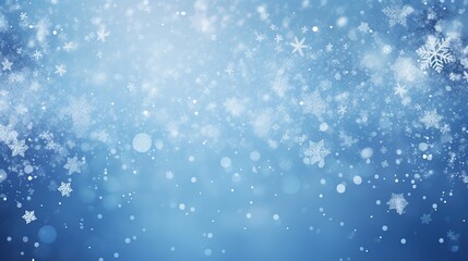 Obraz premium Random falling snow flakes wallpaper. Snowfall dust freeze granules, Snowfall sky white teal blue background