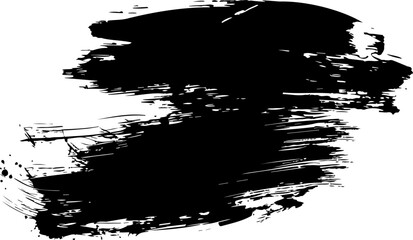 Single rough paint brushstroke design element, black abstract hand drawn artistic grunge ink shape