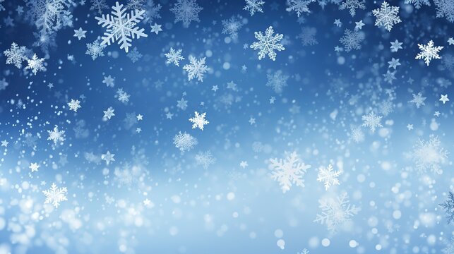 Random falling snow flakes wallpaper. Snowfall dust freeze granules, Snowfall sky white teal blue background