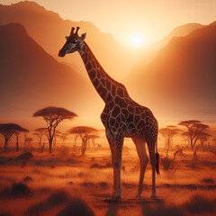 Fototapeta na wymiar giraffe at sunset