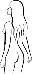Back View Of Naked Woman. Sketch vector illustration