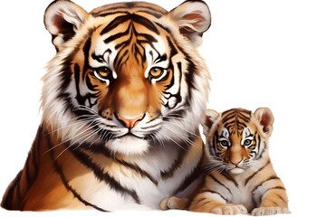 Fototapeta premium Maternal Care: Tiger Mother and Cub in High Resolution
