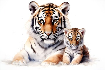 Obraz premium Maternal Care: Tiger Mother and Cub in High Resolution
