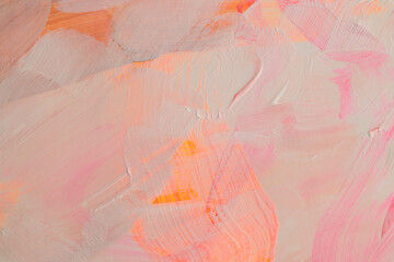 Textured oil and Acrylic smear blot canvas painting wall. Abstract beige, pink neon color stain brushstroke background.