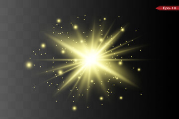 Vector Neon Light Effect. yellow glowing light explodes .Bright Star. Special line flare light effects for design and decor. Black background.