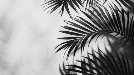 Cover with realA cover with realistic tropical leaves on white and gray background. Black and white style. Exotic fashion concept. Flat plan, assembled view with copy space. Concept of Quiet Luxury. 