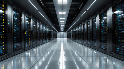 Large server room with rows of servers. server data center