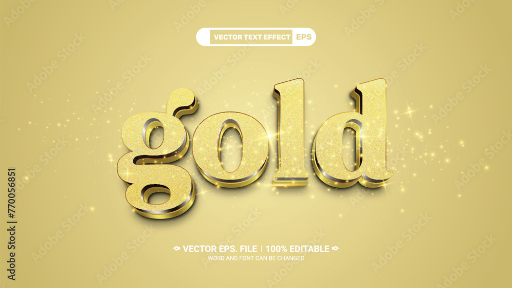 Poster shiny gold 3d editable vector text style effect with golden sparkle background