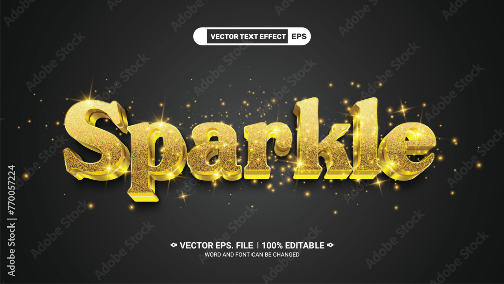 Aufkleber sparkle gold editable 3d vector text style effect on shiny glitter background