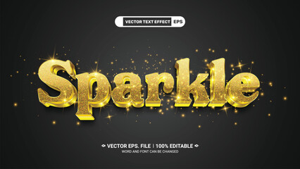 Sparkle gold editable 3d vector text style effect on shiny glitter background