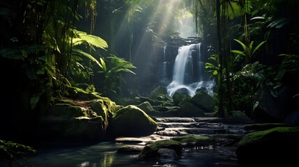 Waterfall in the rainforest, Borneo, Sabah, Malaysia